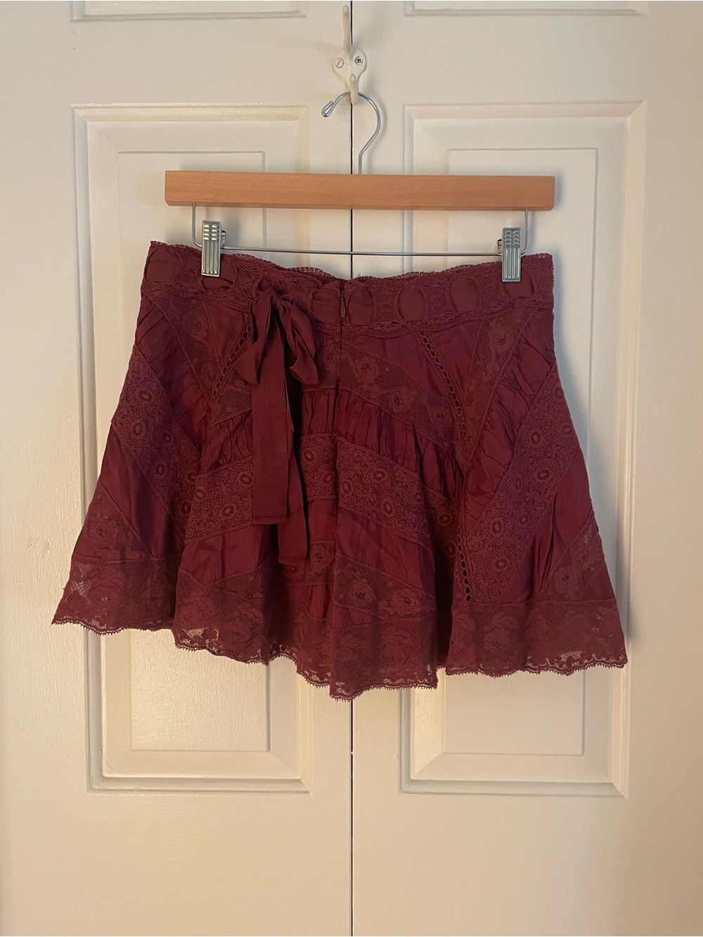 LoveShackFancy Burgundy Lace Mini Skirt Size 6 100% Viscose